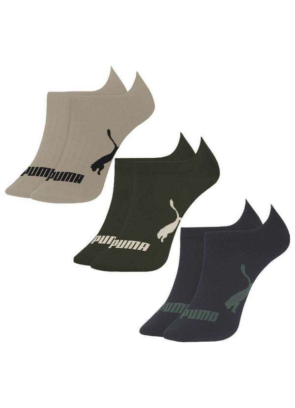Vista 2 Kit 3 pares de Meias Puma Sapatilha Esportiva Masculina Verde Puma