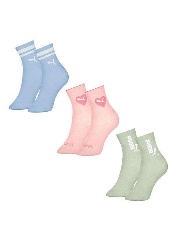 Vista 2 Kit 3 pares de Meias Puma Cano Longo Infantil Azul Puma