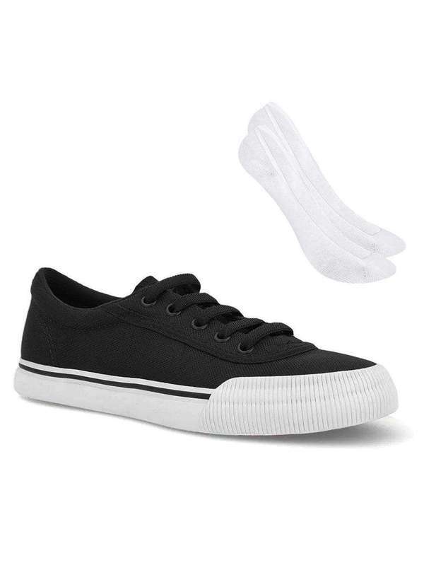 Kit Tênis Usaflex Salto Rasteiro Feminino e par de Meia Preto