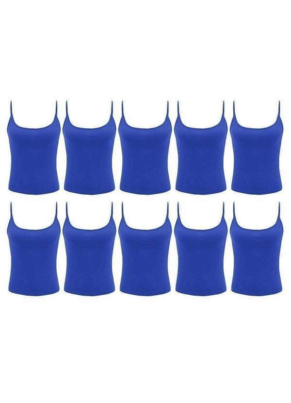 Kit Atacado 10 Regatas de Alcinha Pmc Básica Feminina Azul