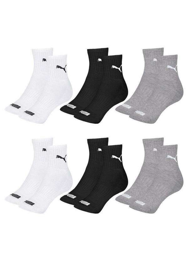 Kit 6 pares de Meias Puma Cano Médio Esportiva Feminino Cinza