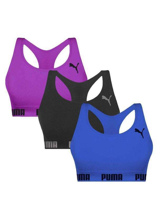 Kit 3 Tops Puma Nadador sem Costura Feminino Preto