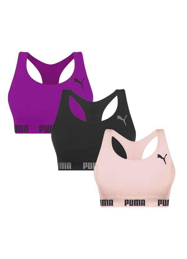 Kit 3 Tops Puma Nadador sem Costura Feminino Rosa