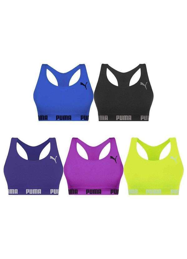 Kit 5 Tops Puma Nadador sem Costura Feminino Azul