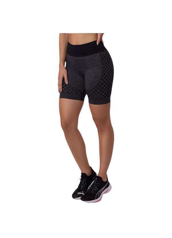 Vista 2 Short Selene sem Costura Quadriculado Feminino Preto SELENE