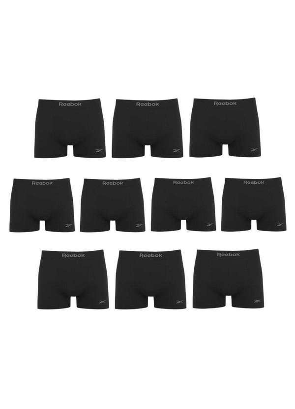 Vista 2 Kit 10 Cuecas Boxer Reebok sem Costura Masculina Preto Reebok
