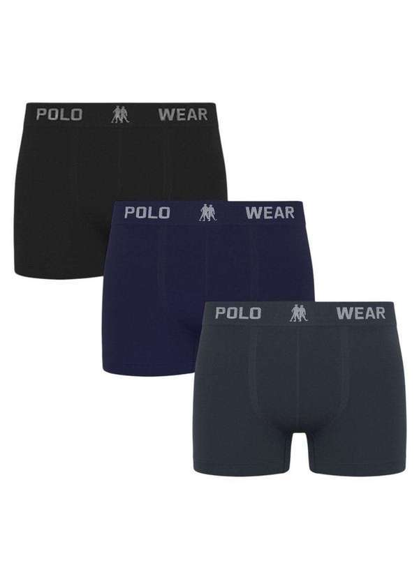 Vista 2 Kit 3 Cuecas Boxer Polo Wear Masculina Azul Polo Wear