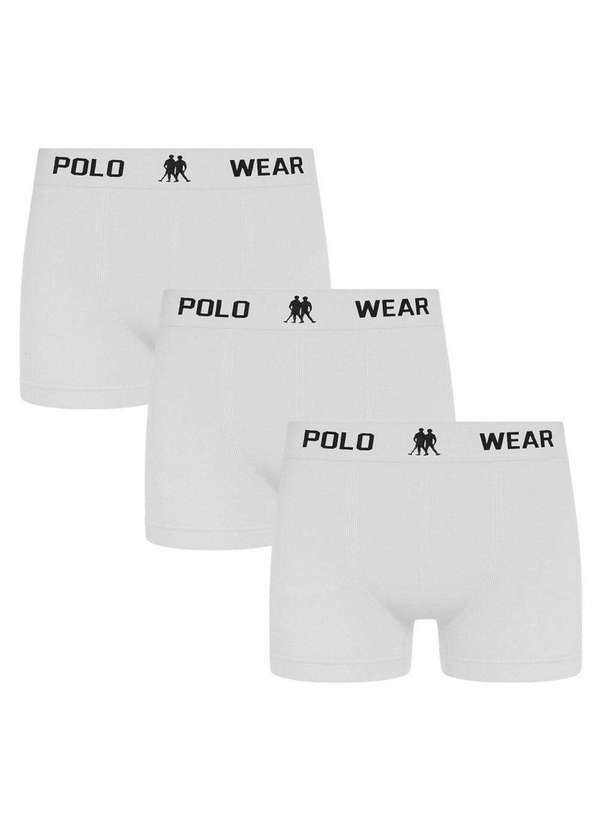 Vista 2 Kit 3 Cuecas Boxer Polo Wear Masculina Branco Polo Wear