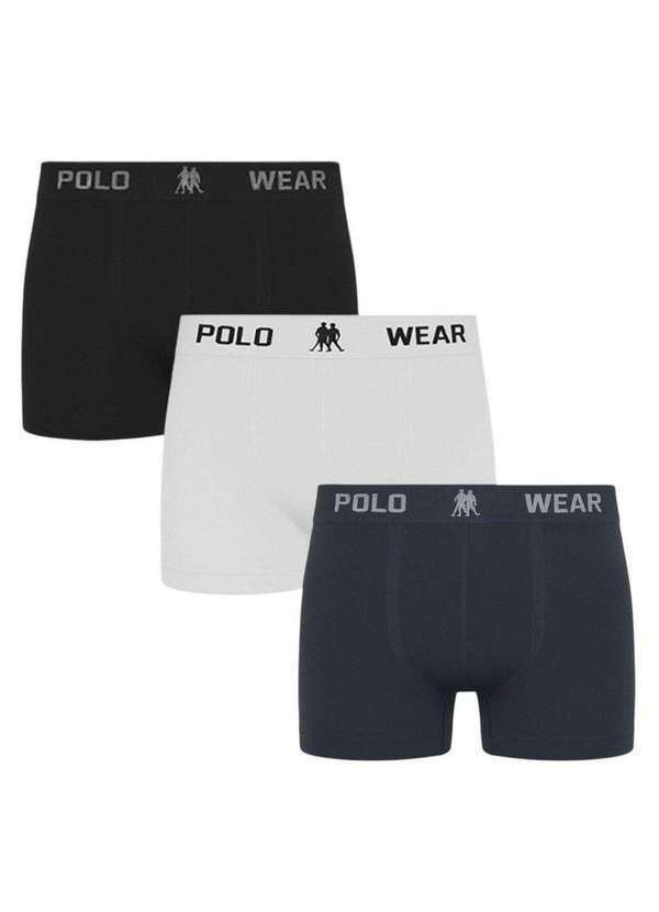 Vista 2 Kit 3 Cuecas Boxer Polo Wear Masculina Preto Polo Wear