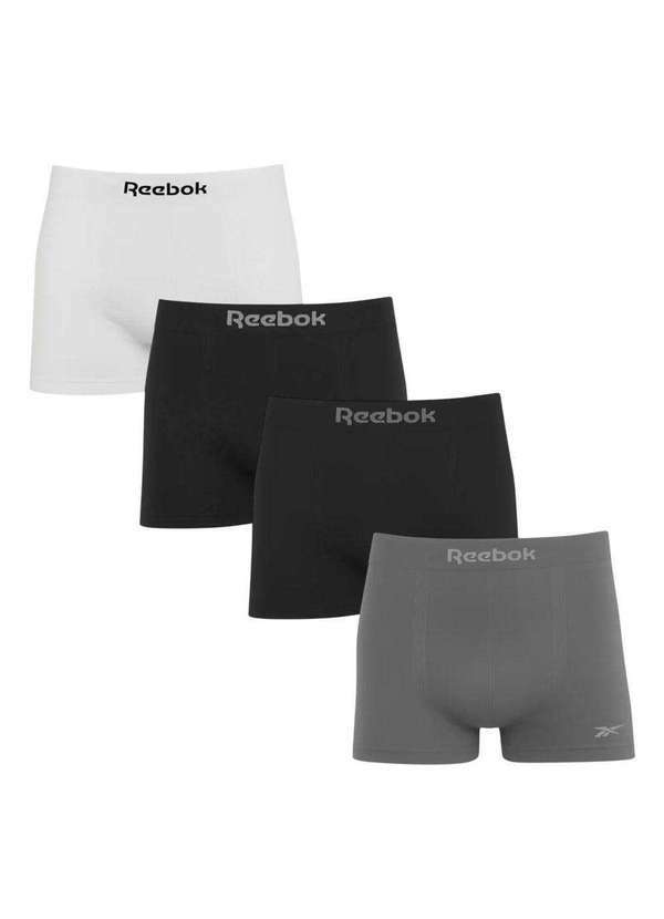 Vista 2 Kit 4 Cuecas Boxer Reebok sem Costura Masculina Branco Reebok