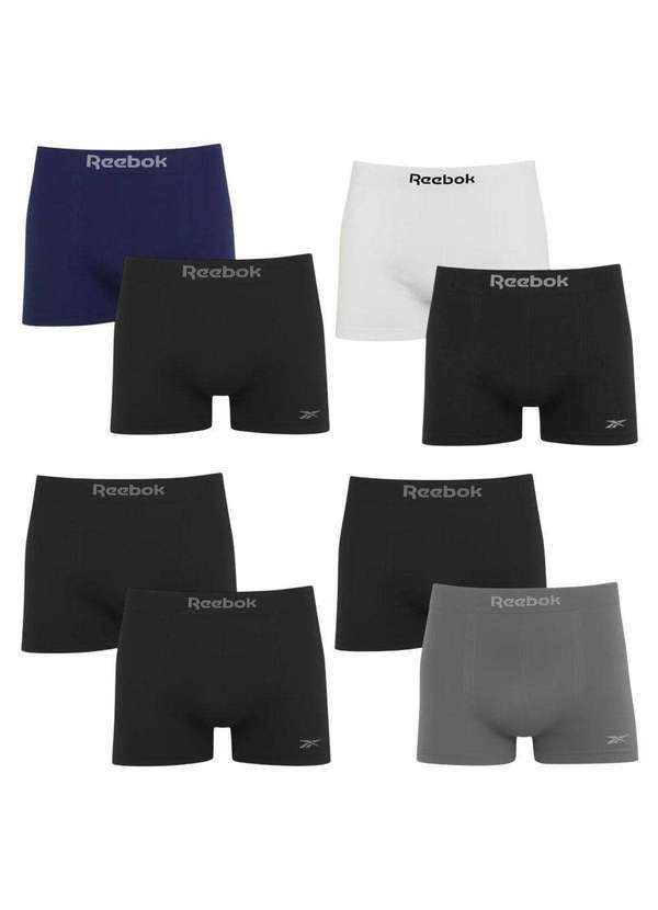 Vista 2 Kit 8 Cuecas Boxer Reebok sem Costura Masculina Preto Reebok