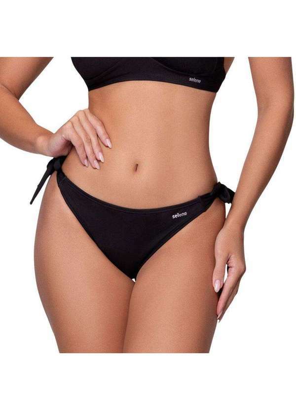 Vista 2 Calcinha Biquíni Selene de Amarrar Feminina Preto SELENE