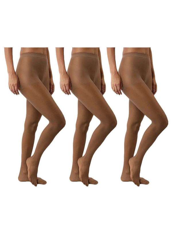Kit 3 Meias-Calças Selene Clássica Fio 15 Plus Size Feminina Bege
