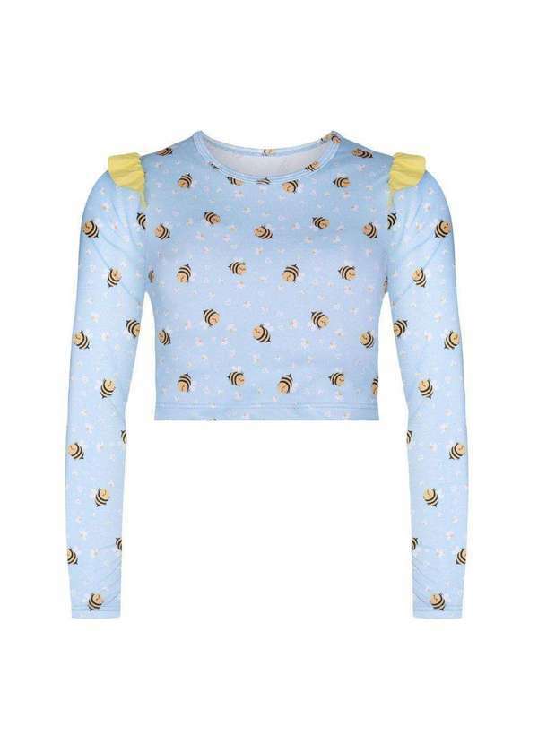 Vista 2 Camisa Cropped Selene Manga Longa Infantil Azul SELENE
