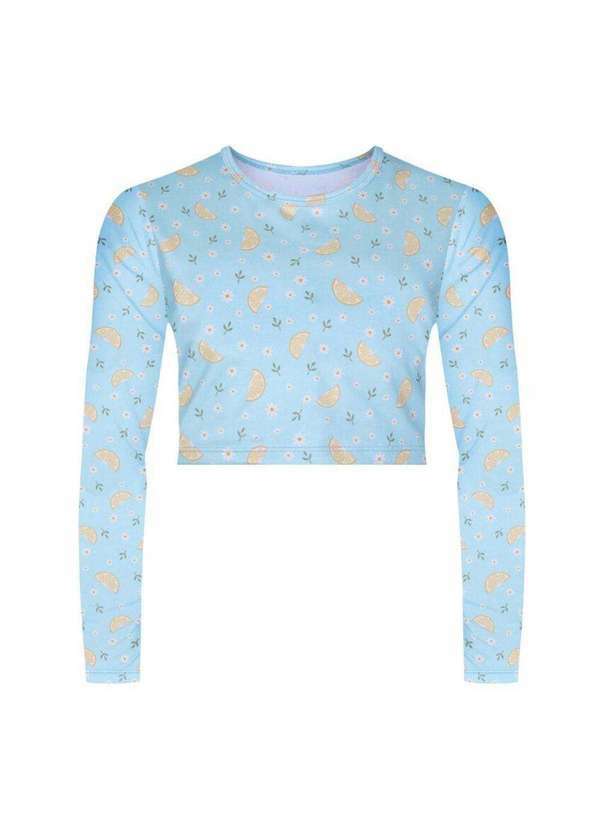 Vista 2 Camisa Cropped Selene Manga Longa Juvenil Azul SELENE