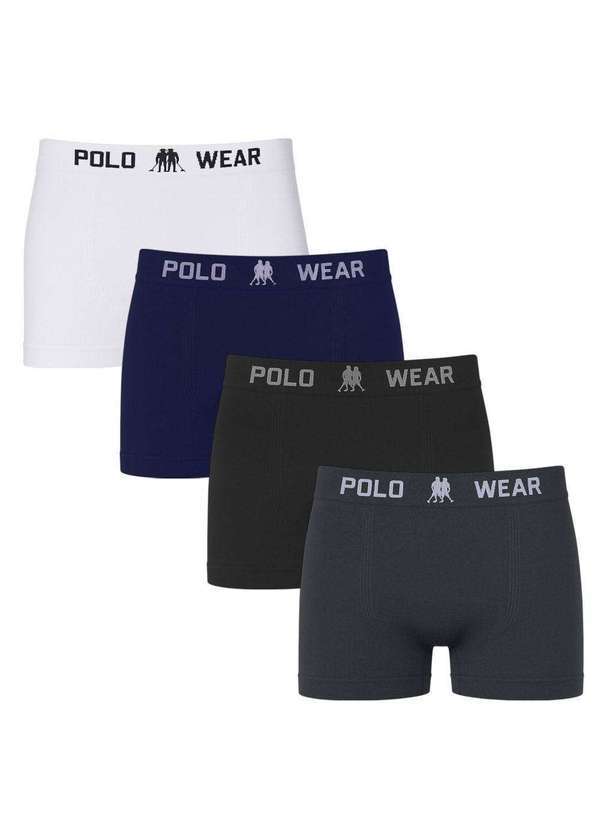 Vista 2 Kit 4 Cuecas Boxer Polo Wear Basic Infantil Branco Polo Wear