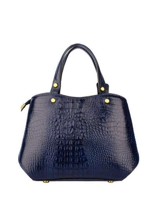 Bolsa Baú Pequena de Couro Croco Megan Azul