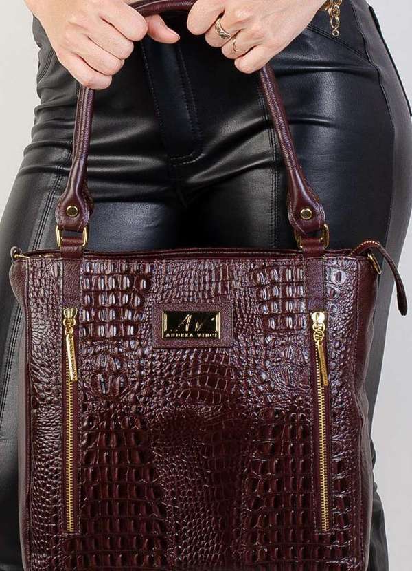 Bolsa de Ombro em Couro Croco Lizandra Marsala