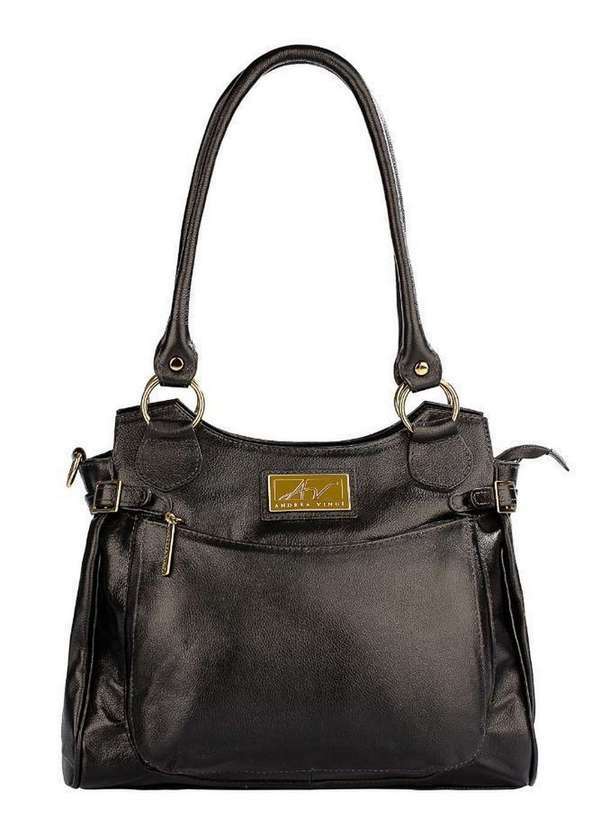 Bolsa Grande de Couro Liso Lúcia Preto