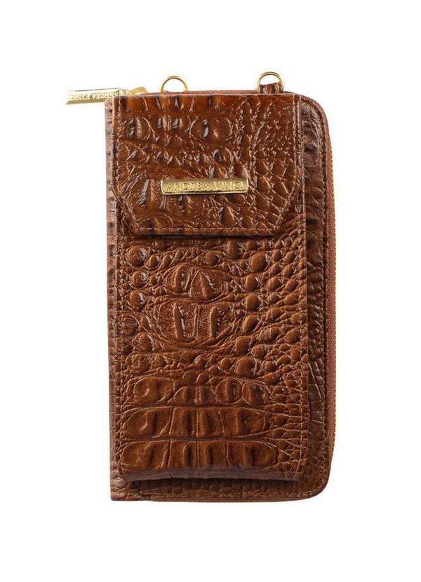Carteira Feminina de Couro Croco com Alça Rafa Whisky