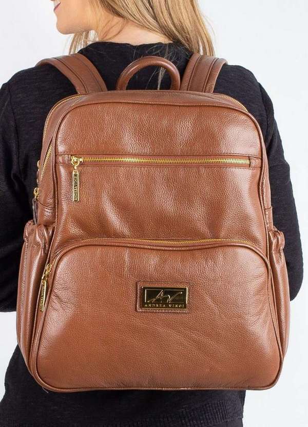 Mochila Grande de Couro Liso Zooey Whisky