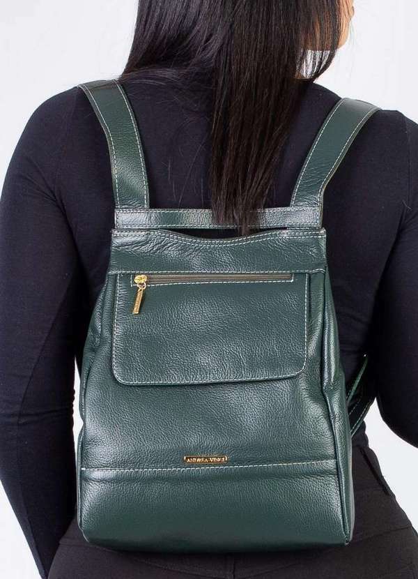 Mochila Pequena Antifurto Couro Liso Susan Verde Militar