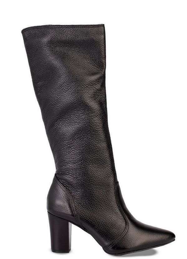 Bota Cano Longo em Couro com Salto 6585 Preta