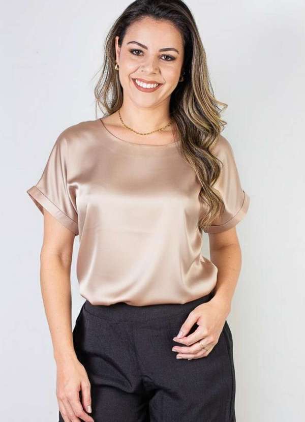 Blusa Manga Curta Feminina Cetim 71105 Bege