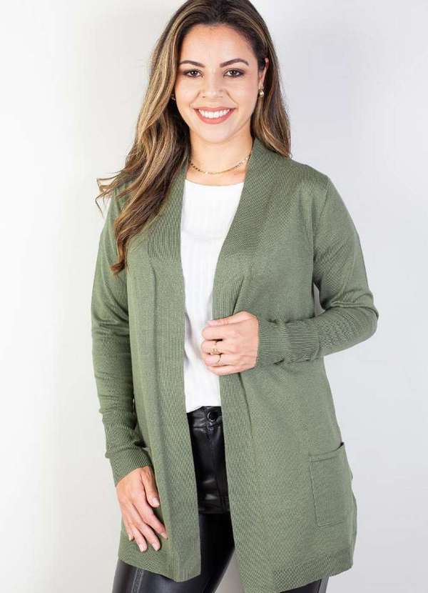 Cardigan de Malha Alongado Feminino 85096 Verde