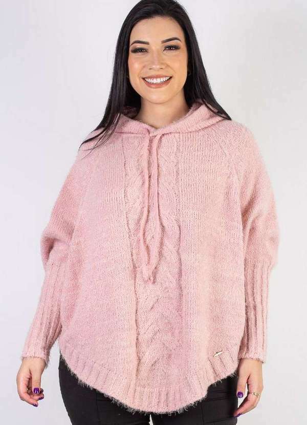 Poncho Feminino de Malha com Trança 60012 Rosa