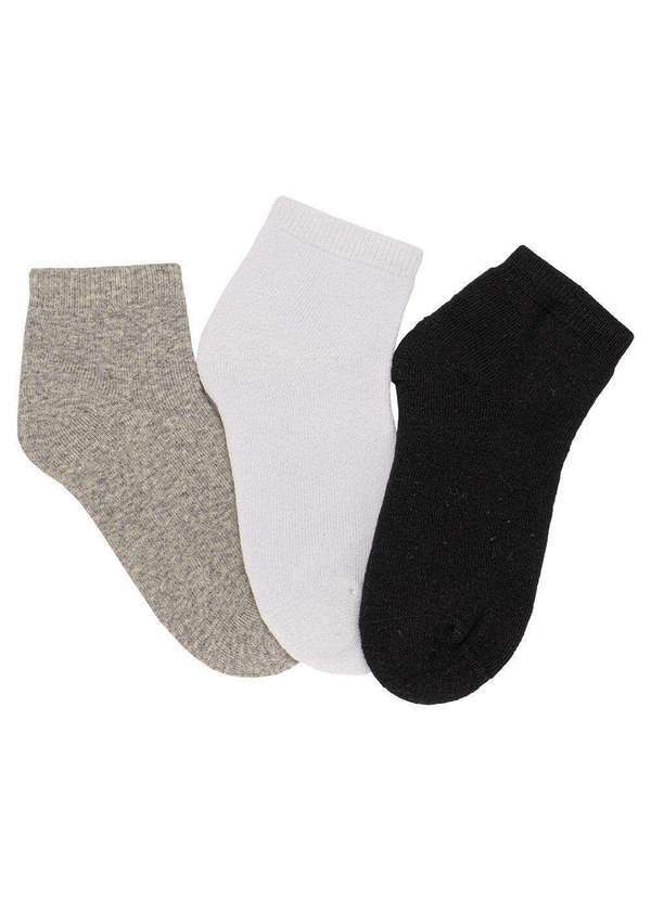 Kit com 3 pares de Meias Cano Curto Infantil Hoahi 23132 - Branco/Preto