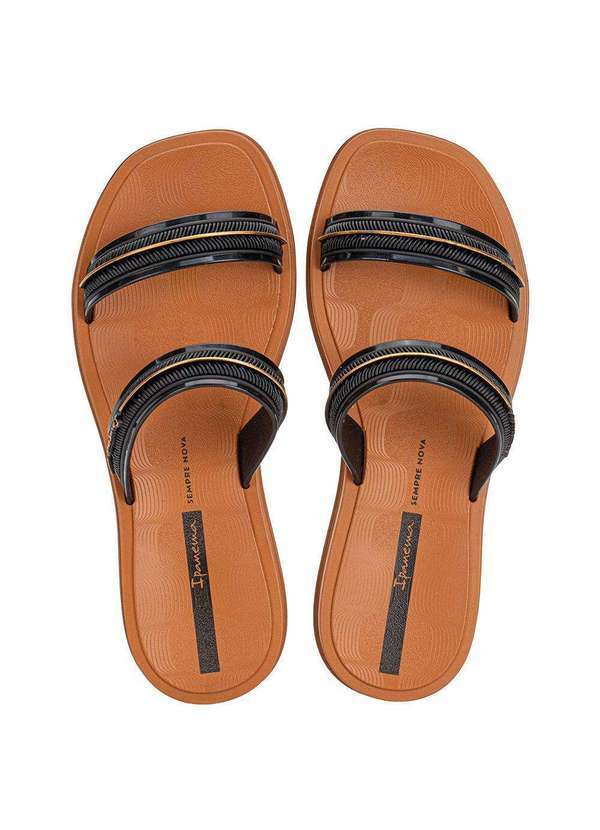 Vista 2 Chinelo Feminino Slide Glow Ipanema 27400 Preto/Caramelo