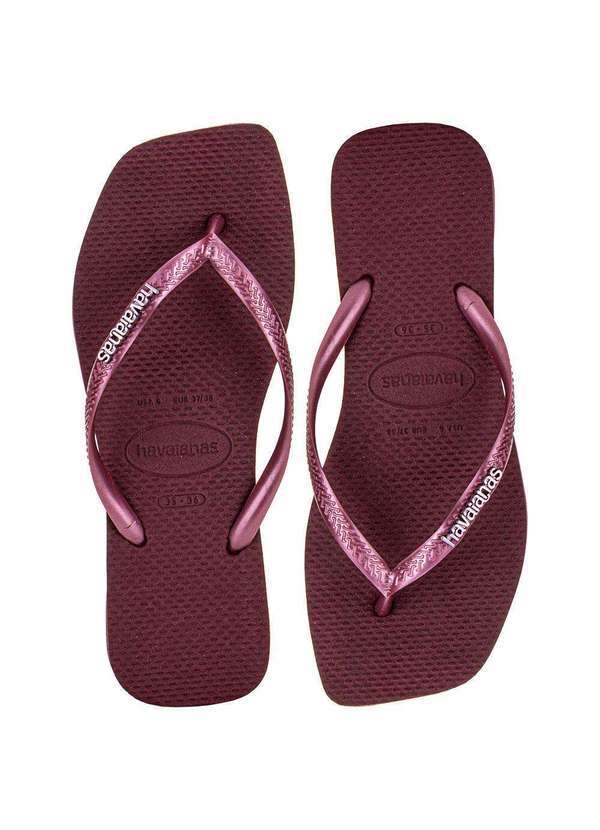 Vista 2 Chinelo Feminino Slim Square Logo Metallic Havaianas - 4148257 Vinho Havaianas