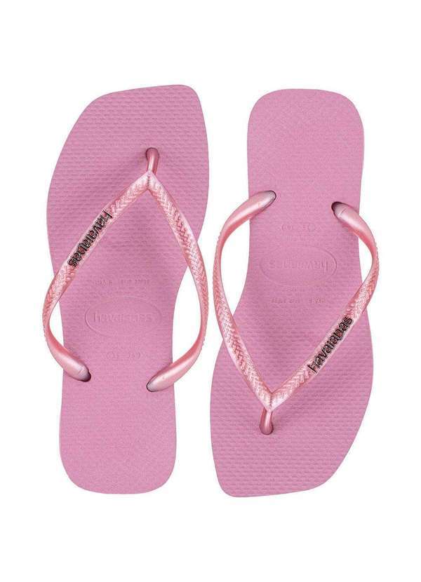 Vista 2 Chinelo Feminino Slim Square Logo Metallic Havaianas - 4148257 Rosa Havaianas