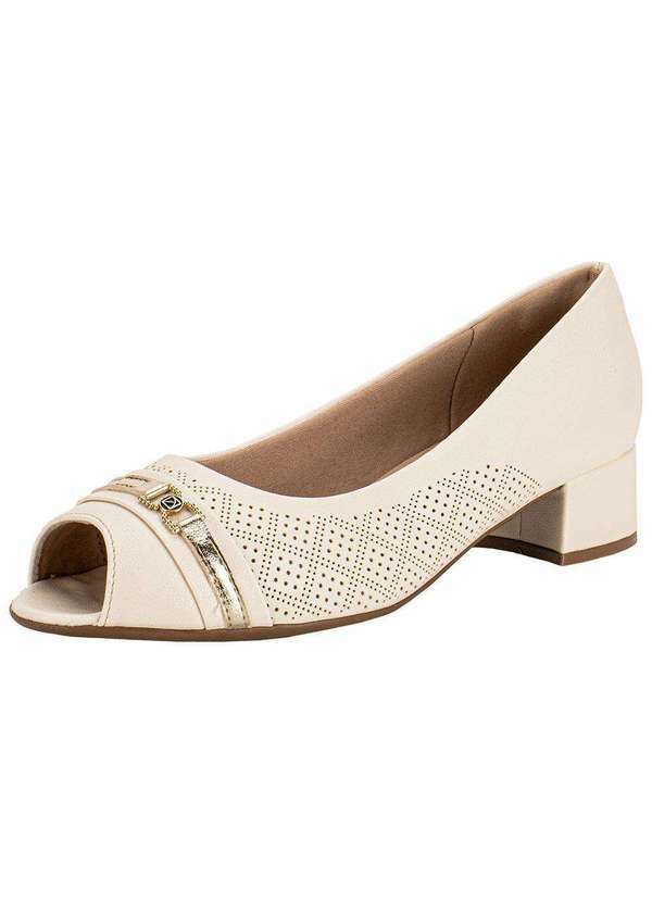 Vista 2 Peep Toe Feminino Salto Grosso Piccadilly 114156 - Marfim Piccadilly