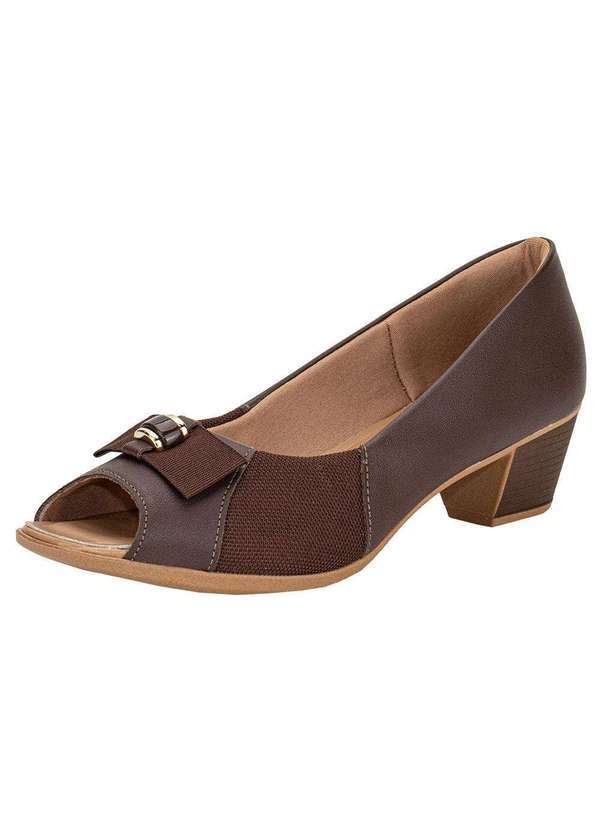 Vista 2 Peep Toe Feminino Salto Grosso Usaflex Mm1501 - Chocolate Usaflex