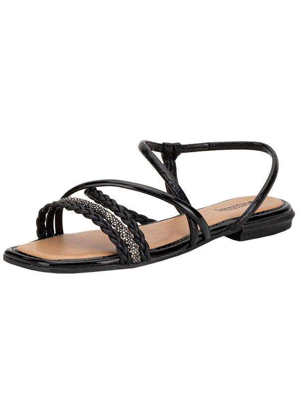 Vista 2 Sandália Feminina Flat Mississipi J0661 Verniz/Preto MISSISSIPI