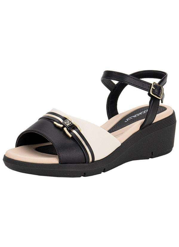 Vista 2 Sandália Feminina Anabela Piccadilly 540396 Preto/Bege Piccadilly