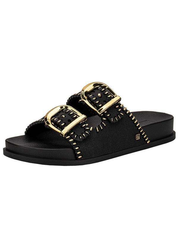 Vista 2 Sandália Feminina Conforto Fire Zaxy 19281 Preto/Dourado Zaxy