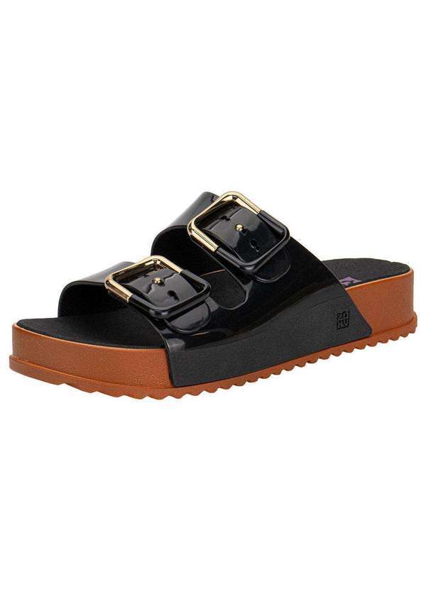 Vista 2 Sandália Feminina Conforto Partner Soft Zaxy 19333 - Preto/Café Zaxy