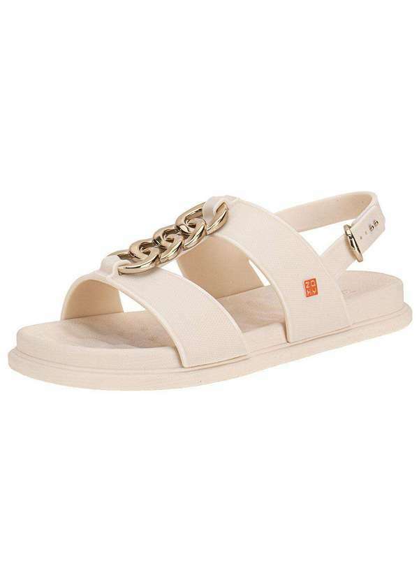Vista 2 Sandália Feminina Flat Glam Zaxy 19222 Marfim Zaxy