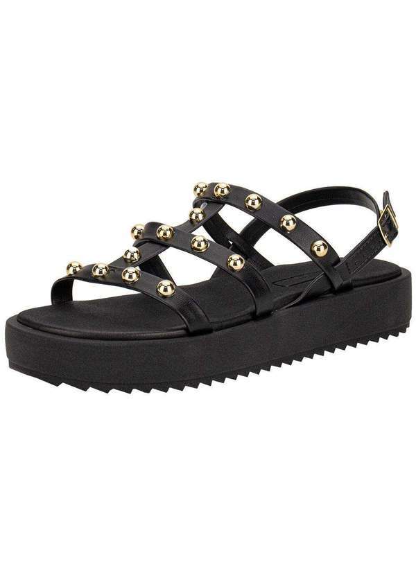 Vista 2 Sandália Feminina Flat Moleca 5489119 - Preto MOLECA