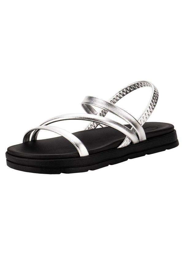Sandália Feminina Flat Moleca 5490104 - Preto/Prata