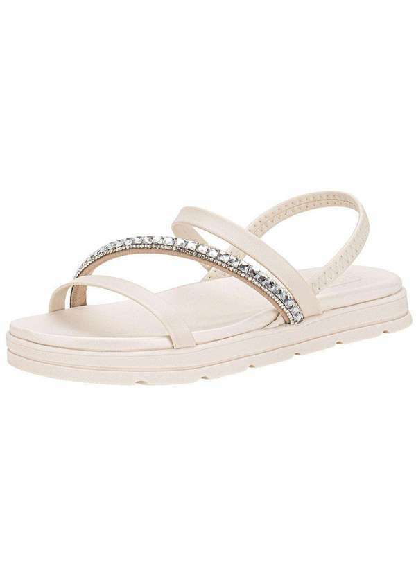 Vista 2 Sandália Feminina Flat Moleca 5490104 Branco/Off MOLECA