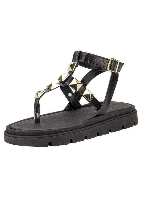 Vista 2 Sandália Feminina Flat Moleca 5504102 - Preto MOLECA