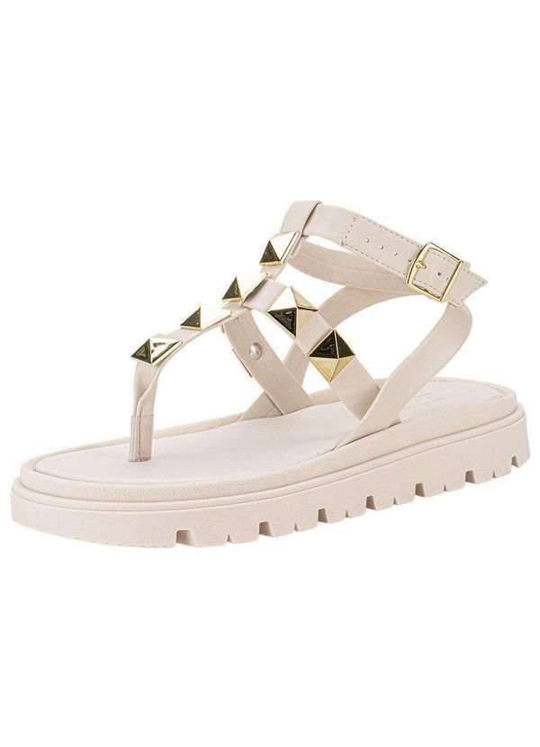 Vista 2 Sandália Feminina Flat Moleca 5504102 - Marfim MOLECA