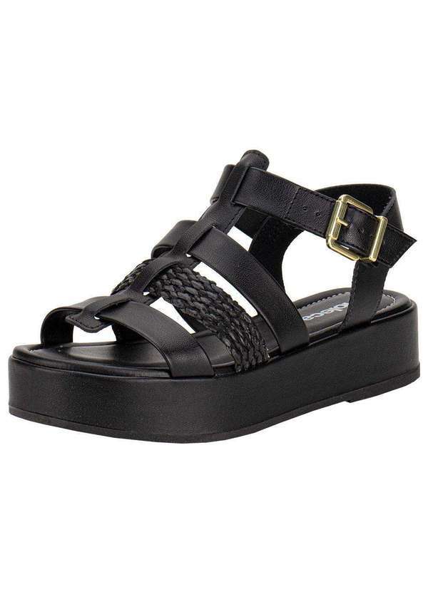 Vista 2 Sandália Feminina Flat Moleca 5553102 Preto MOLECA