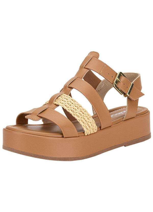 Vista 2 Sandália Feminina Flat Moleca 5553102 Camel MOLECA