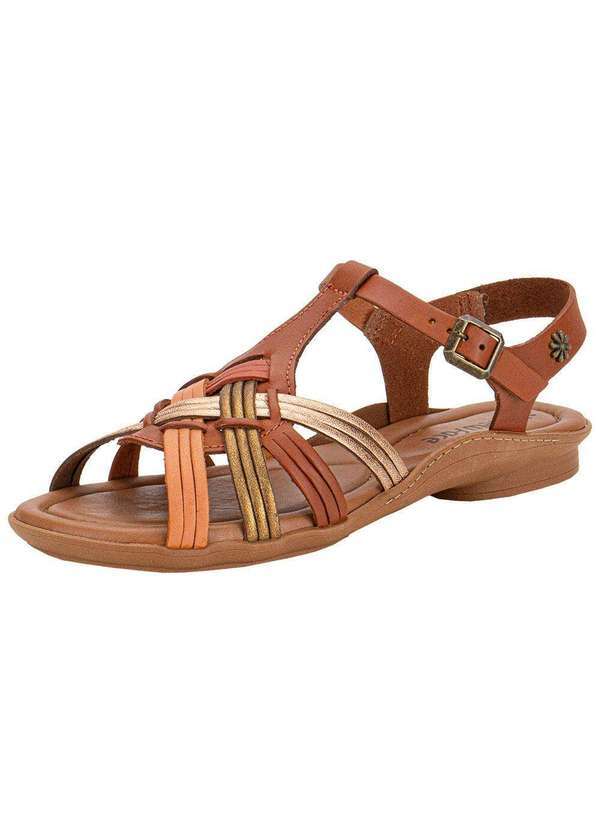 Vista 2 Sandália Feminina Flat New Face 31402 - Caramelo New Face