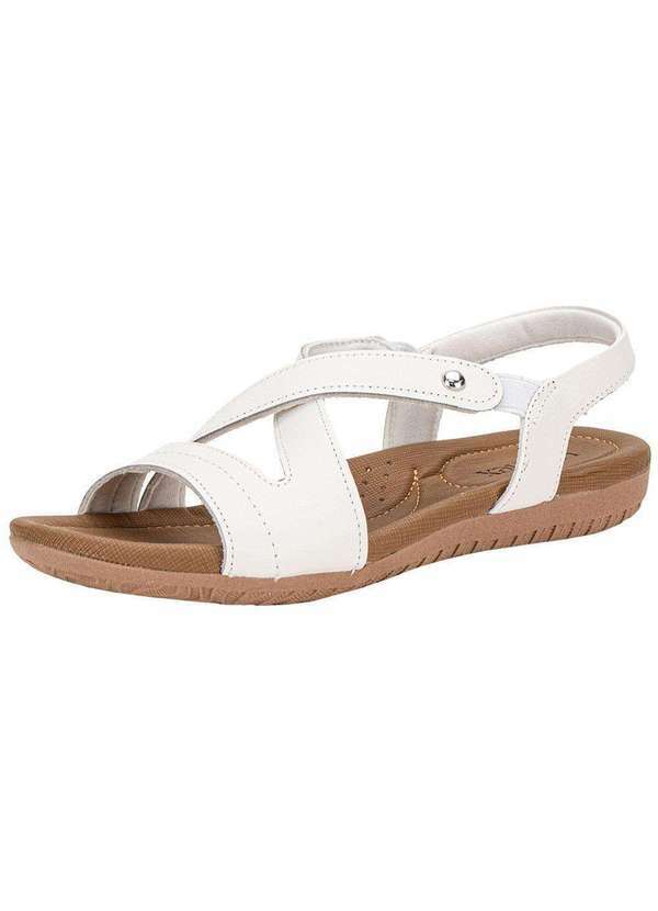 Vista 2 Sandália Feminina Flat Usaflex R1804 Branco/Bege Usaflex